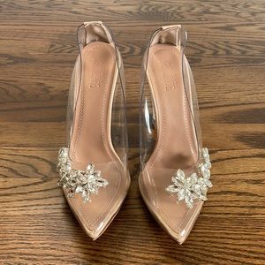 NWT Laminita Clear Rhinestone Block Heels Size 37
